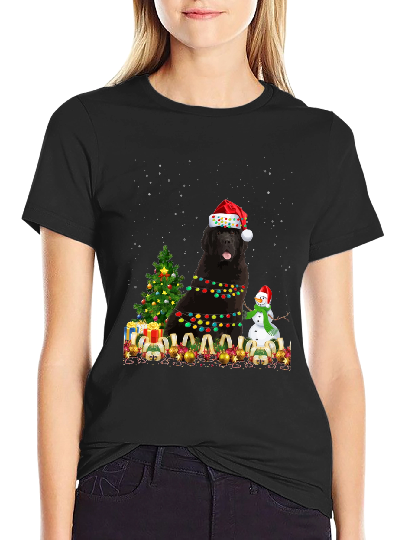 Festive Newfoundland Dog Christmas T-Shirt