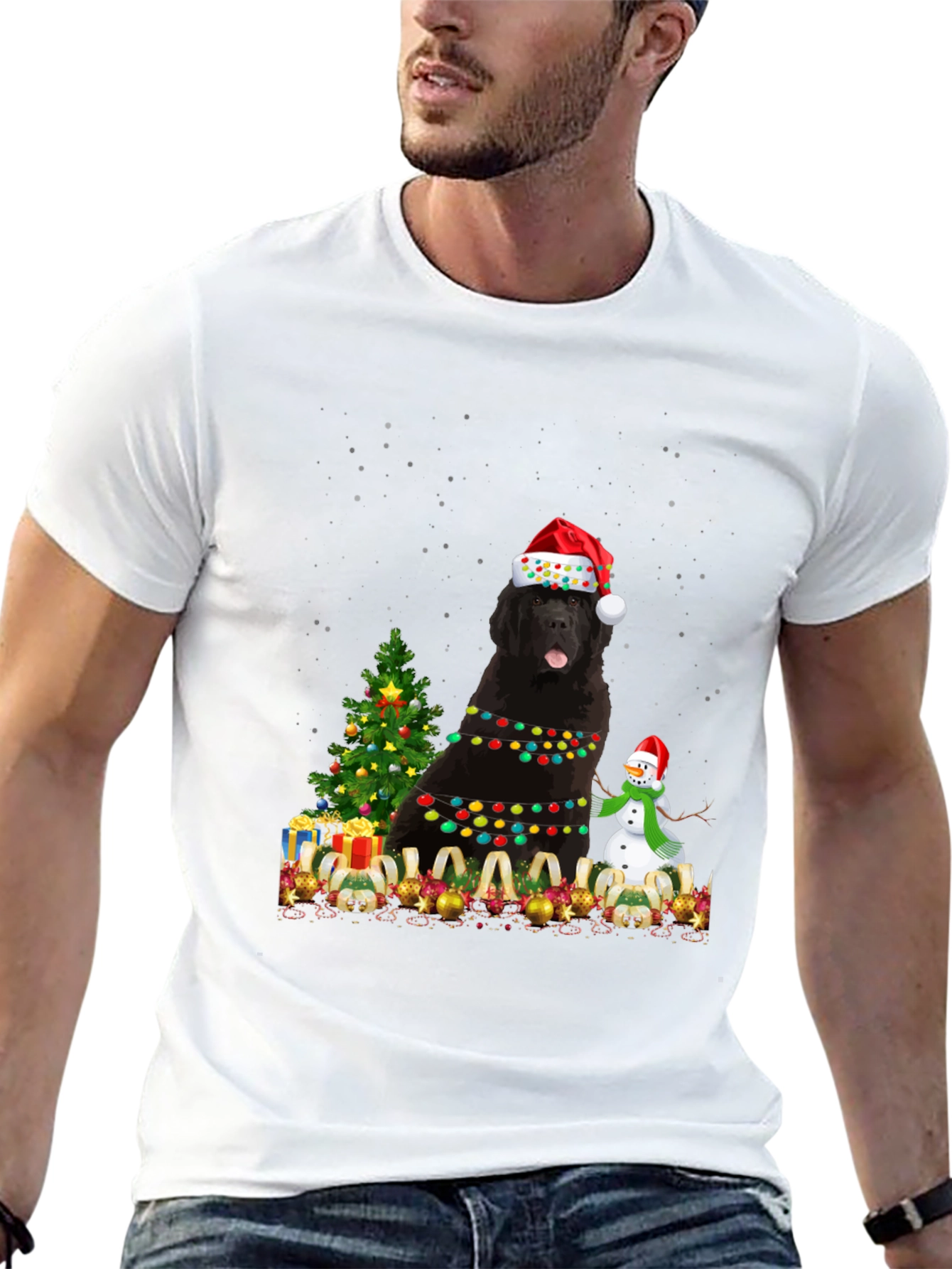Festive Newfoundland Dog Christmas T-Shirt