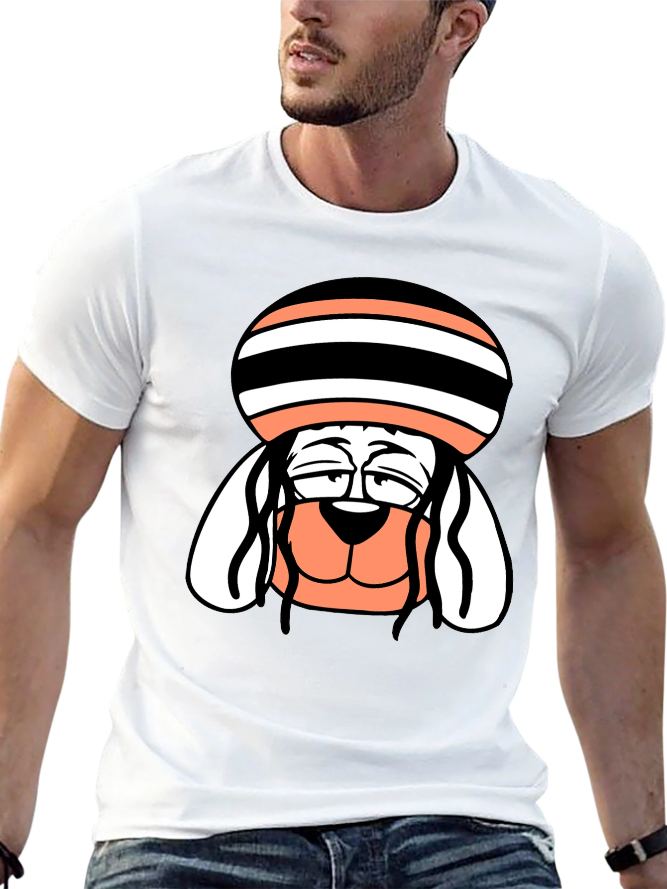 Cool Dog Cartoon Tee - Black Cotton Blend
