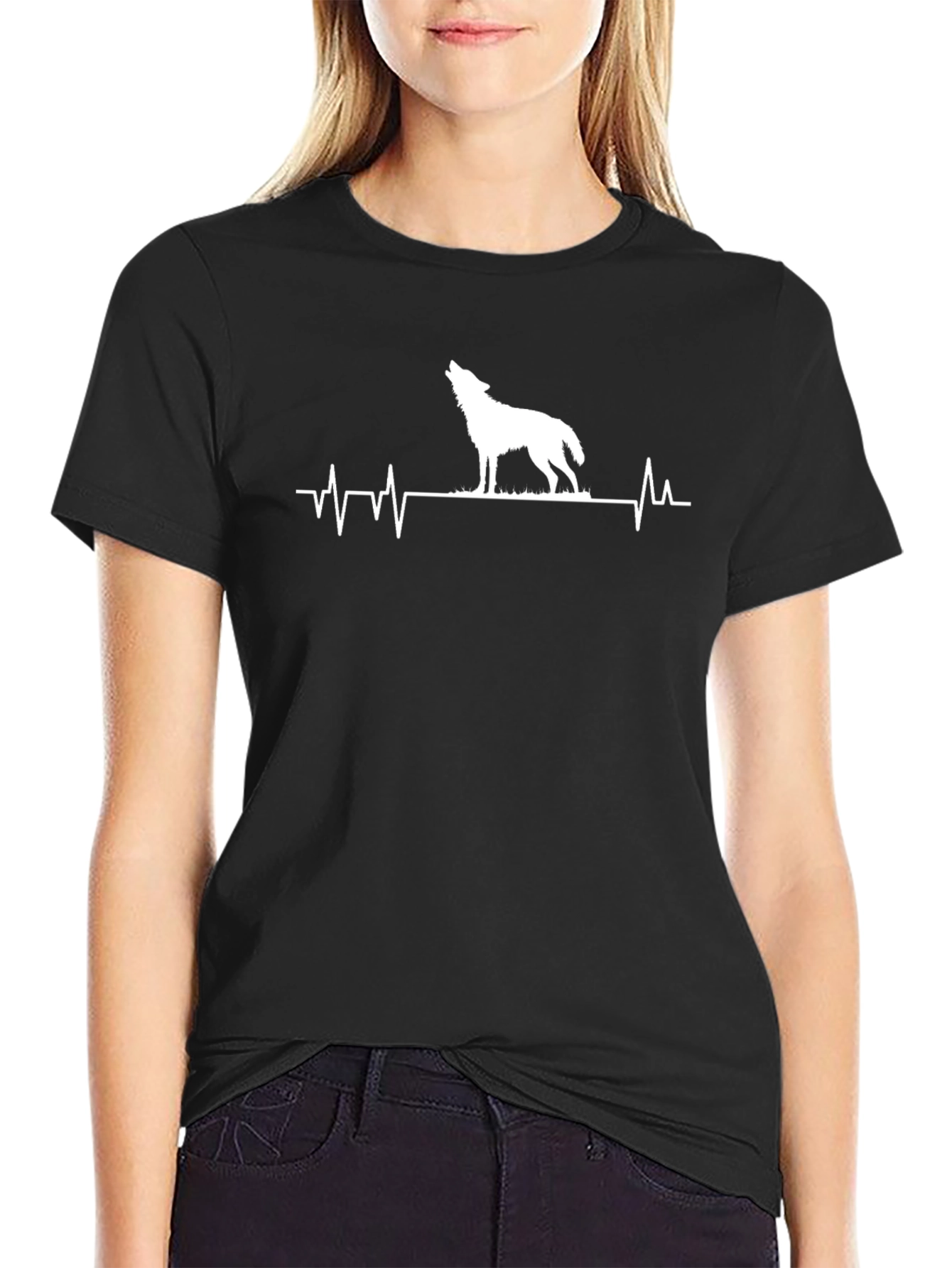 Wolf Howl Heartbeat Graphic Tee - Black