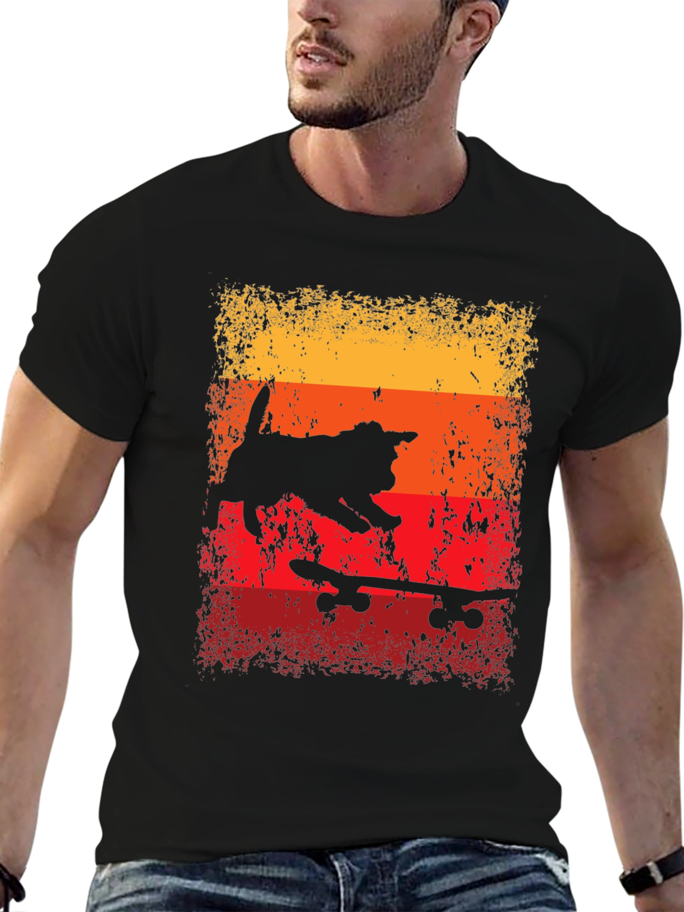 Skateboarding Cat T-Shirt - Retro Style