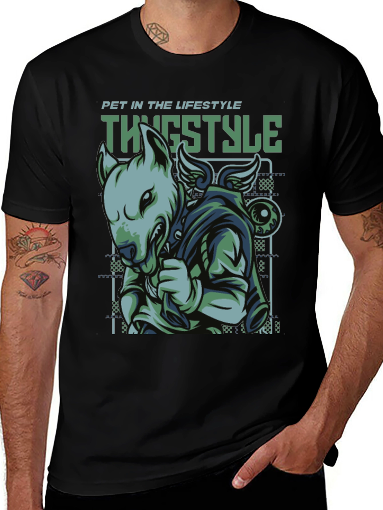 Thug Style Dog Graphic T-Shirt