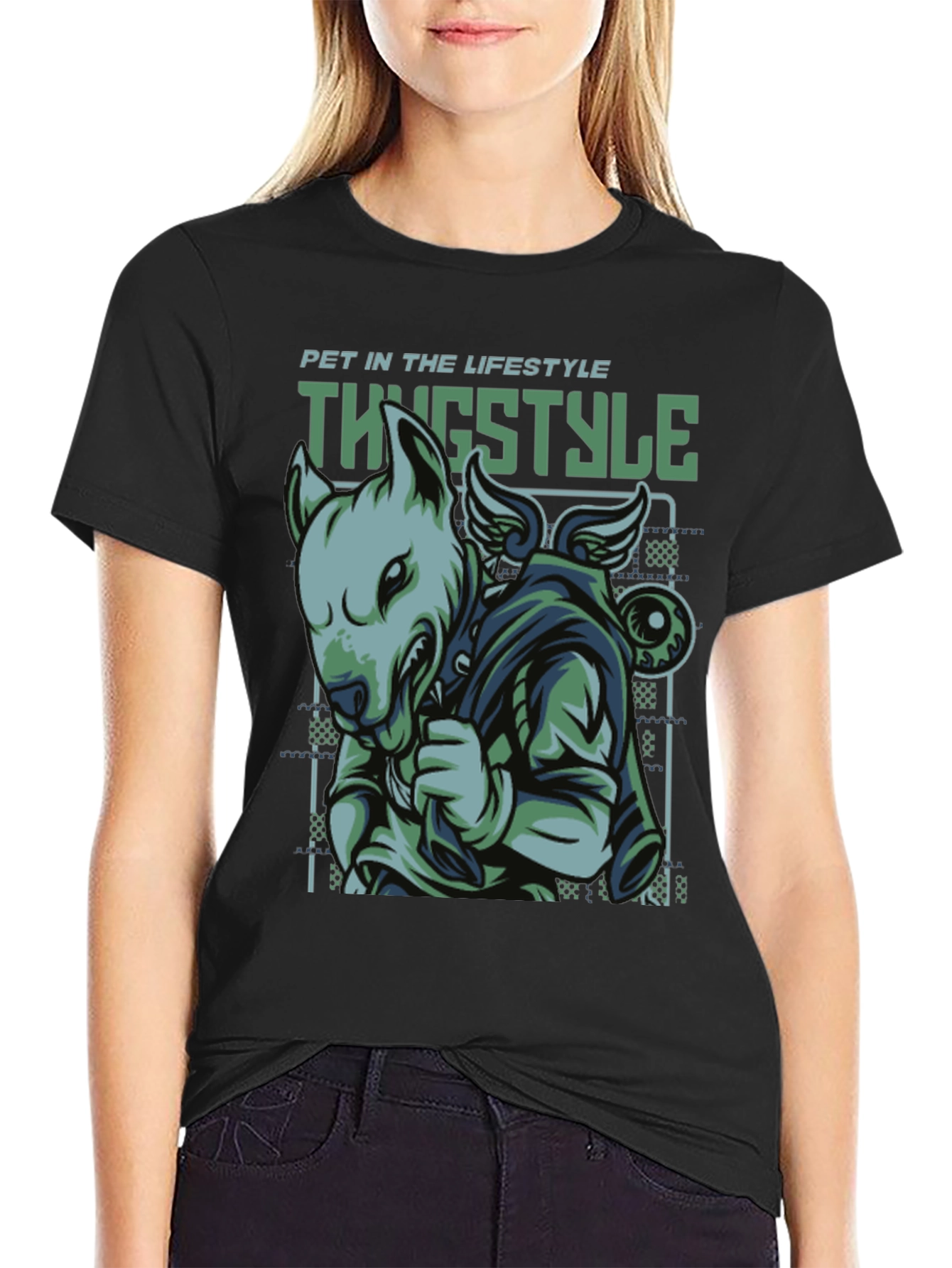 Thug Style Dog Graphic T-Shirt