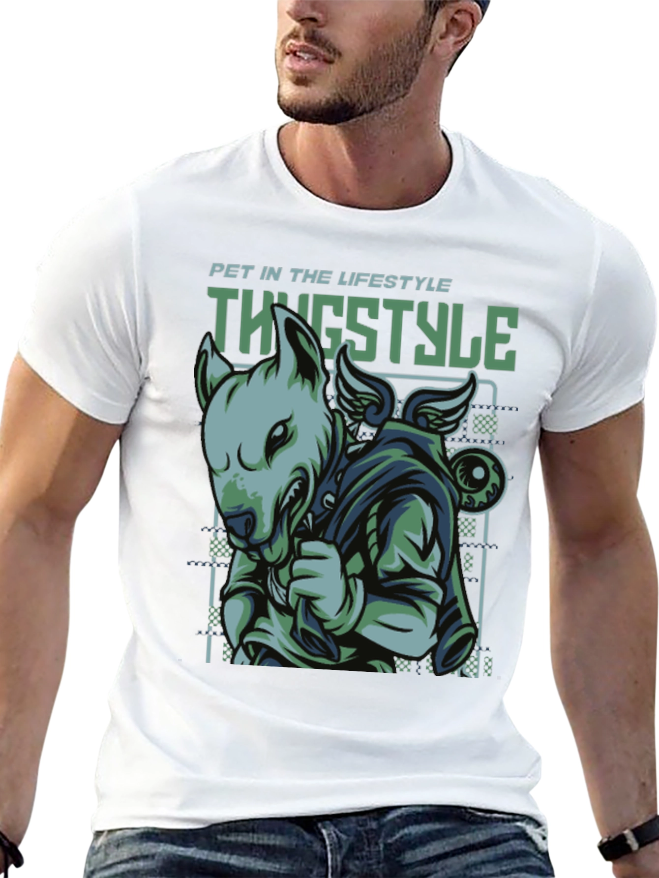 Thug Style Dog Graphic T-Shirt