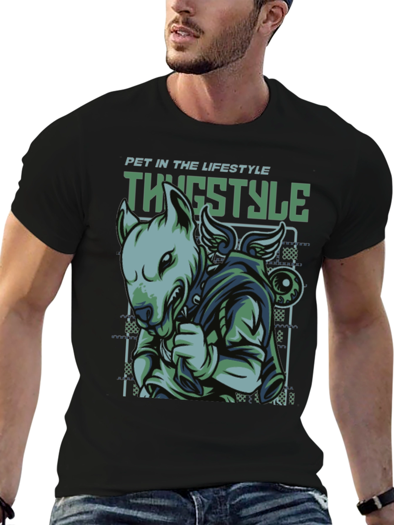 Thug Style Dog Graphic T-Shirt