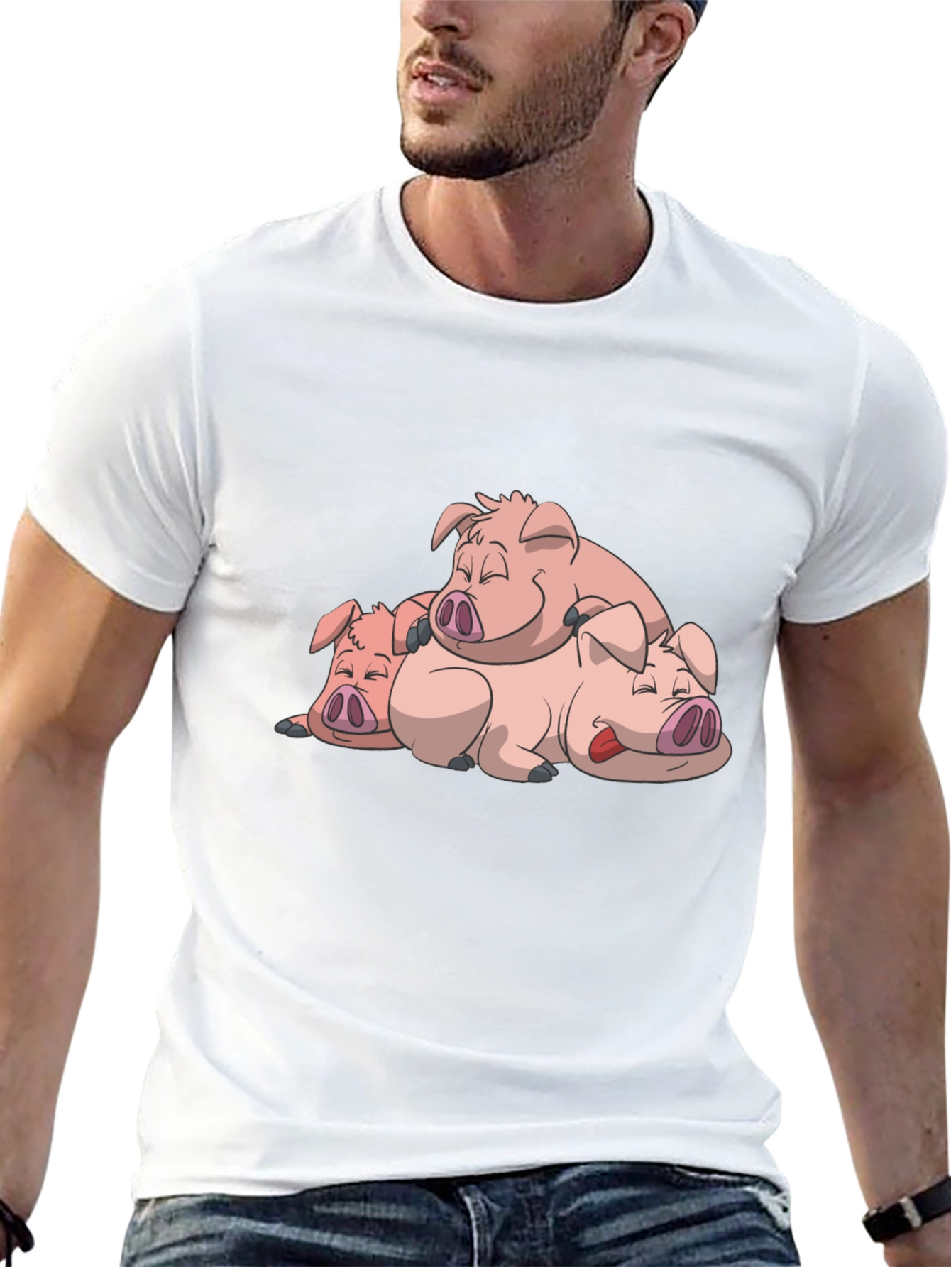 Cute Sleeping Pigs Black T-Shirt