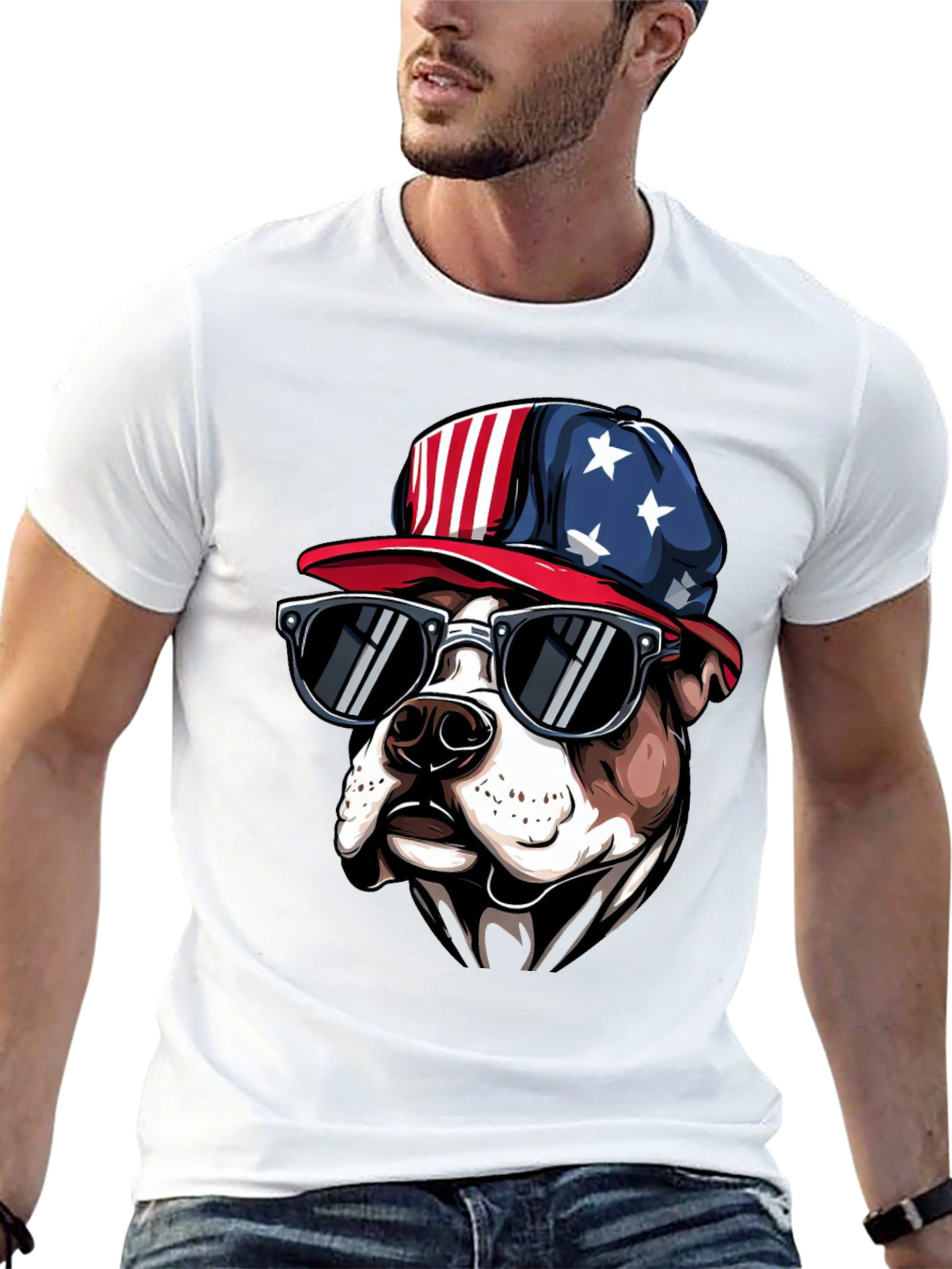 Patriotic Bulldog T-Shirt with Sunglasses