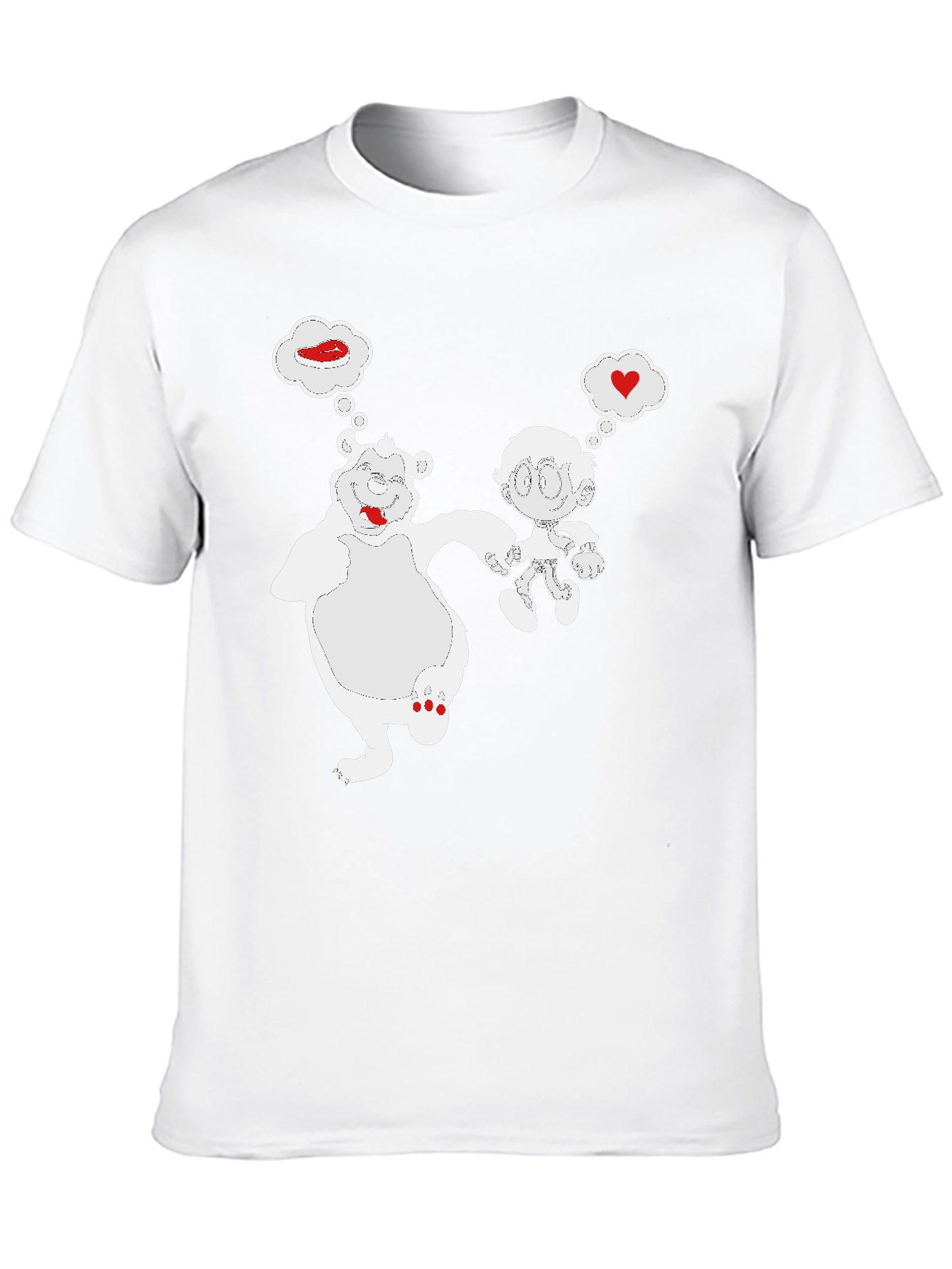 Cartoon Bear & Boy Black T-Shirt