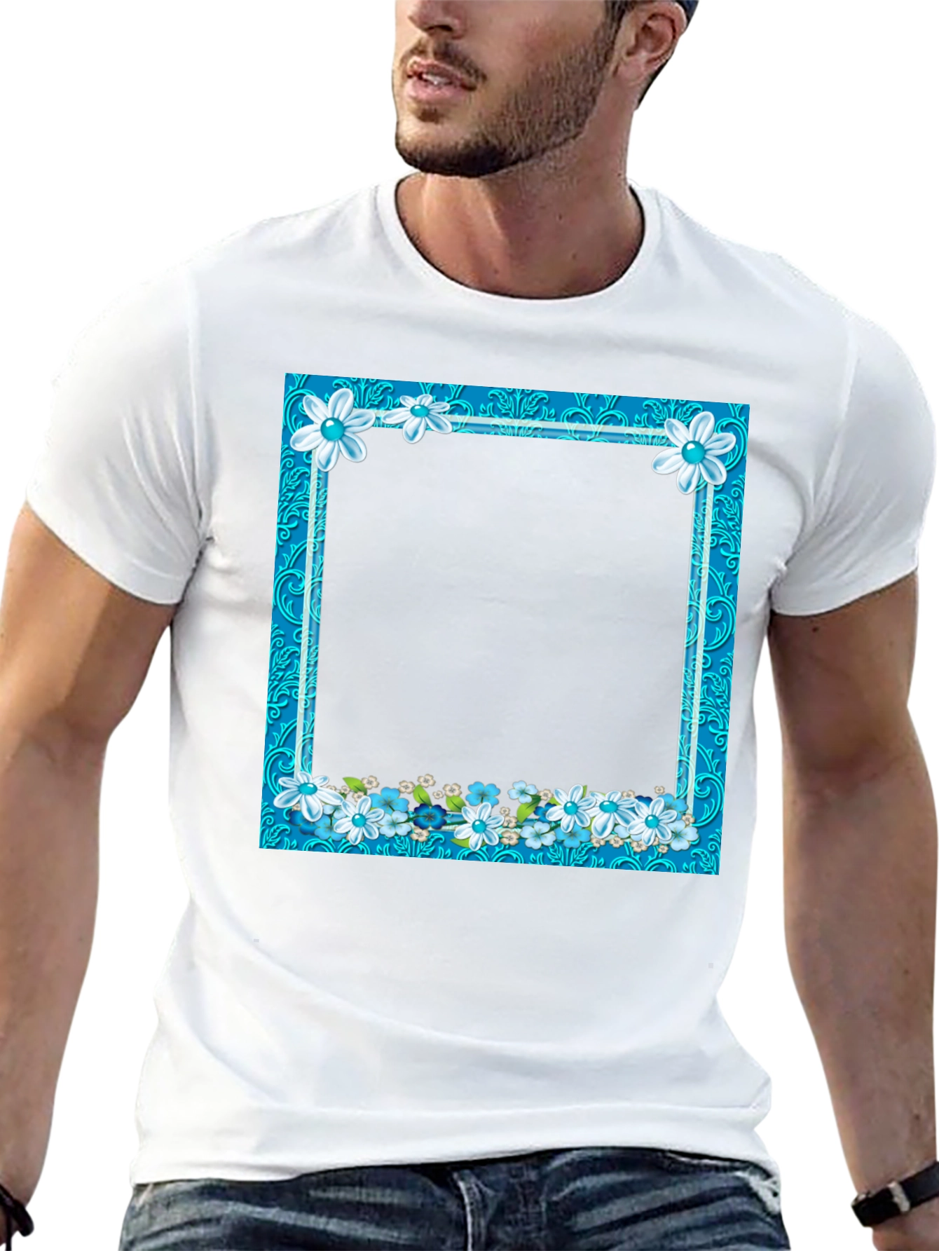 Floral Frame Black T-Shirt