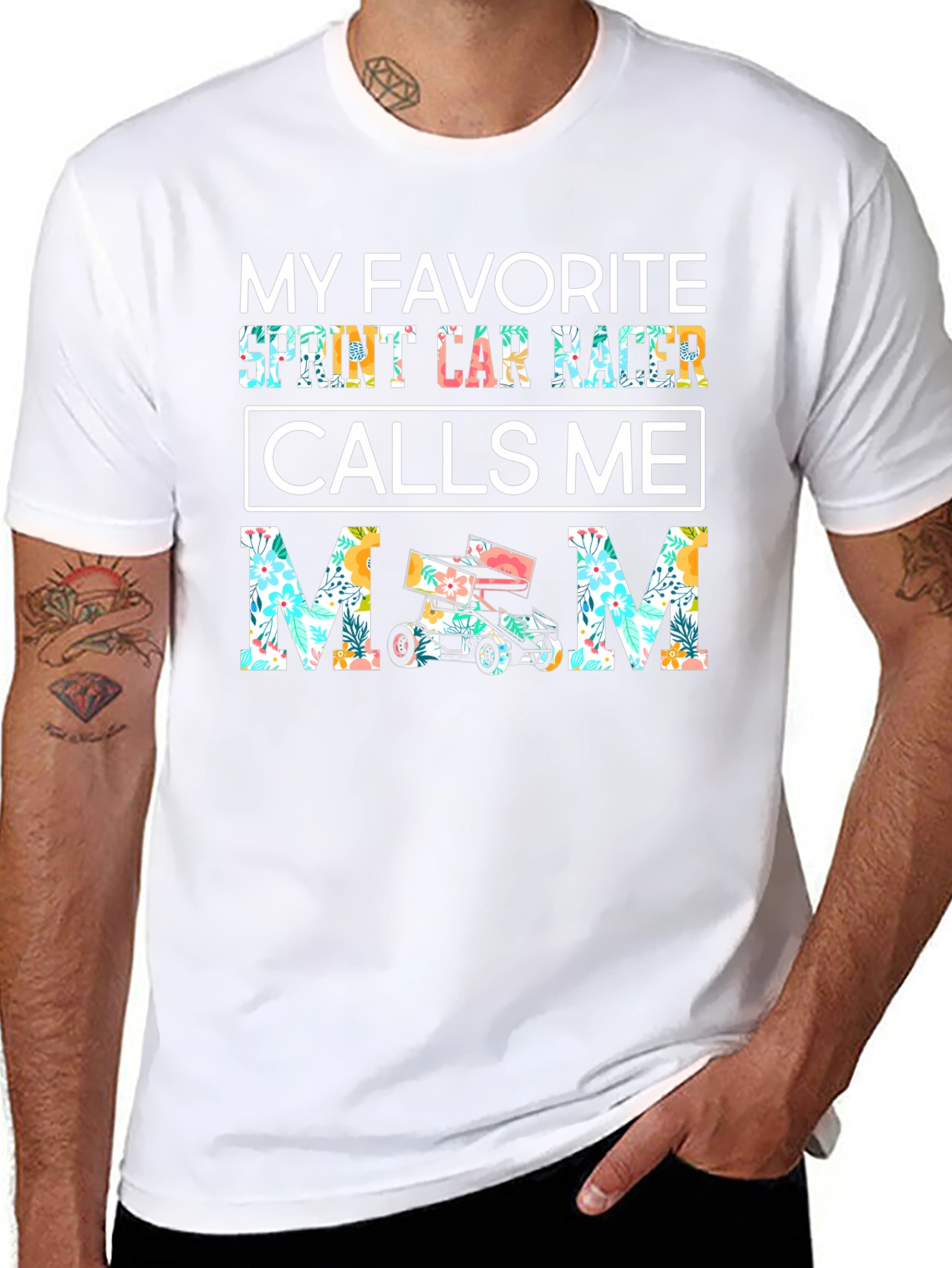 Sprint Car Racer Mom T-Shirt - Floral Design