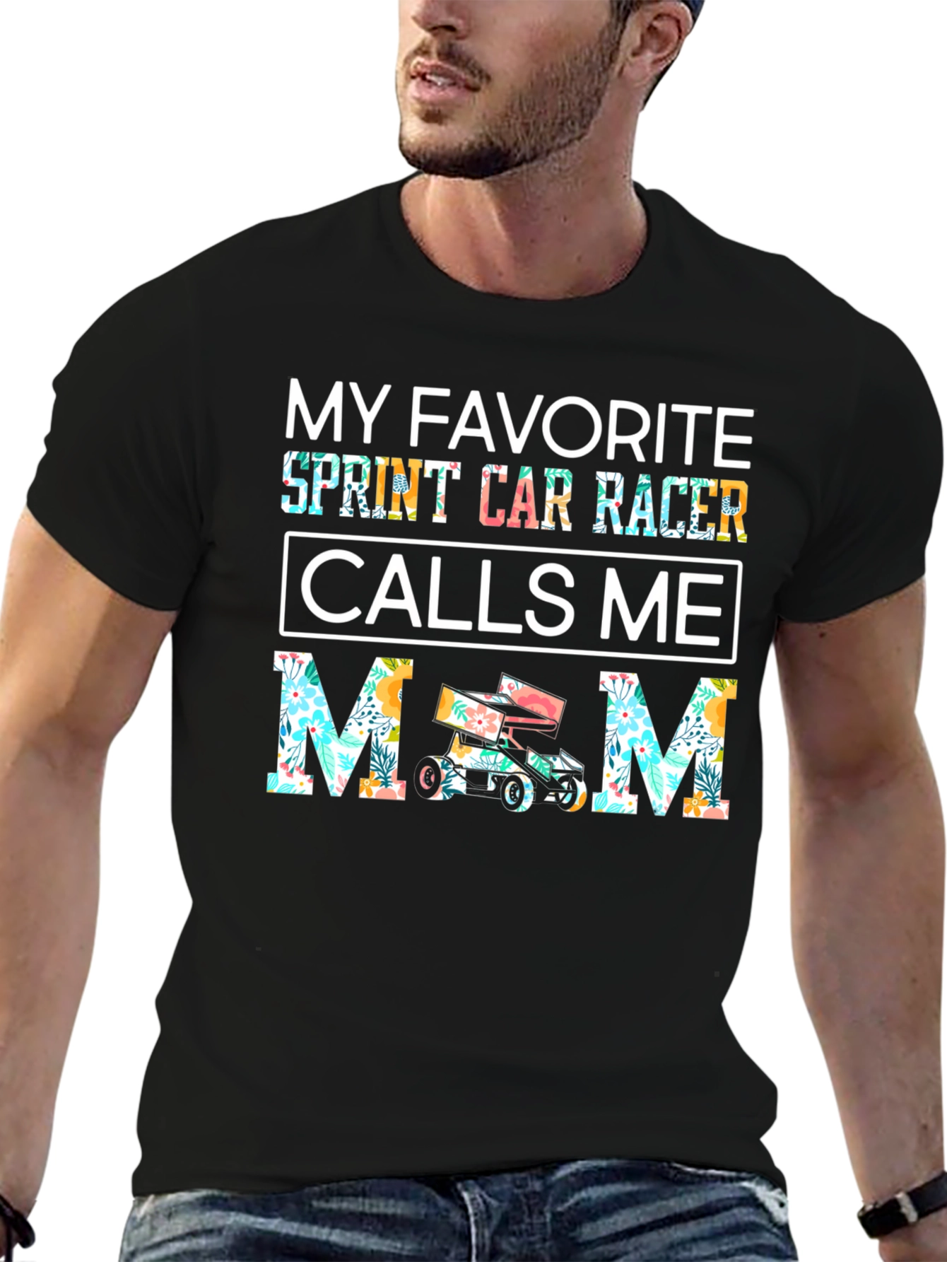Sprint Car Racer Mom T-Shirt - Floral Design
