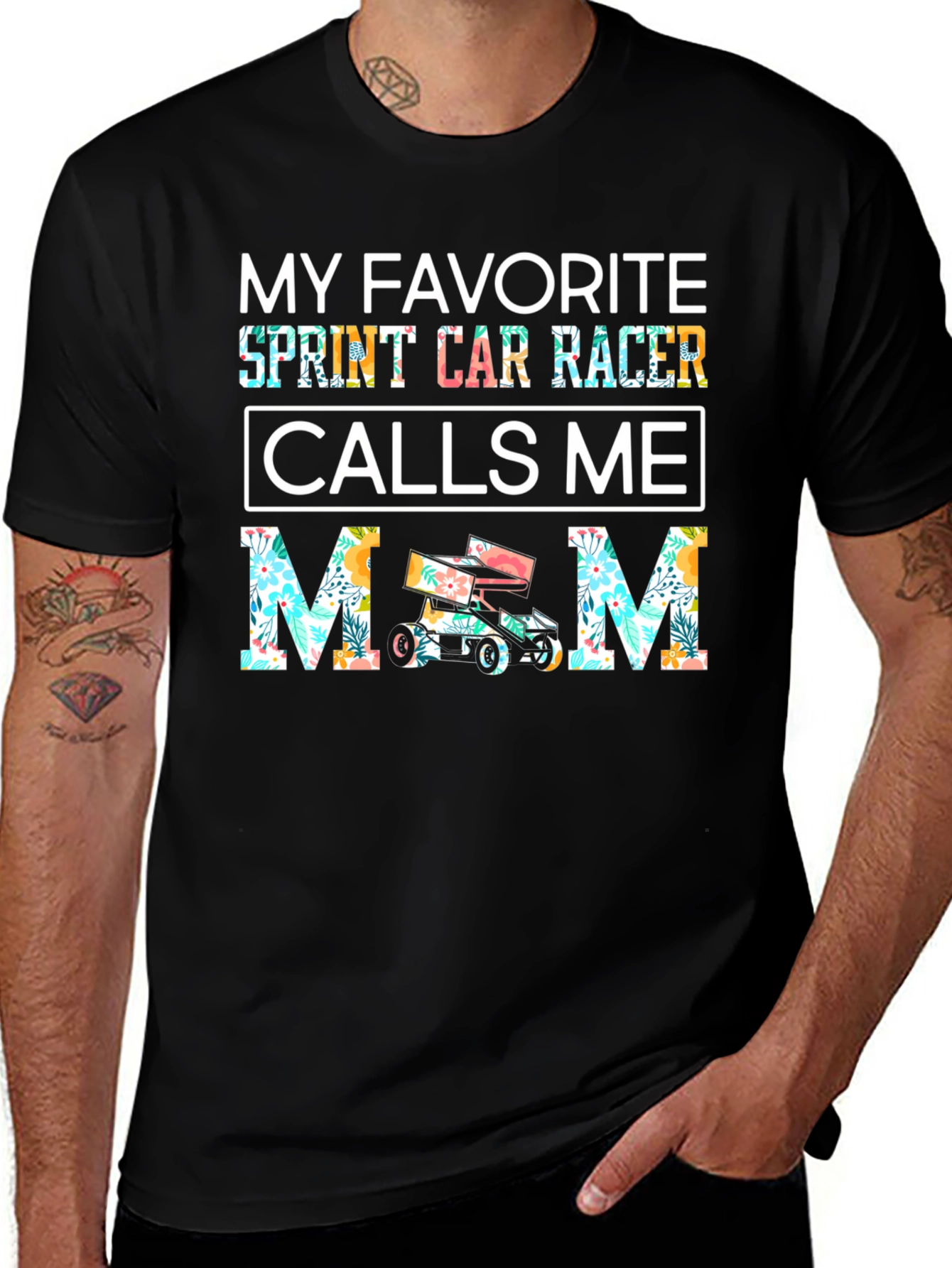 Sprint Car Racer Mom T-Shirt - Floral Design