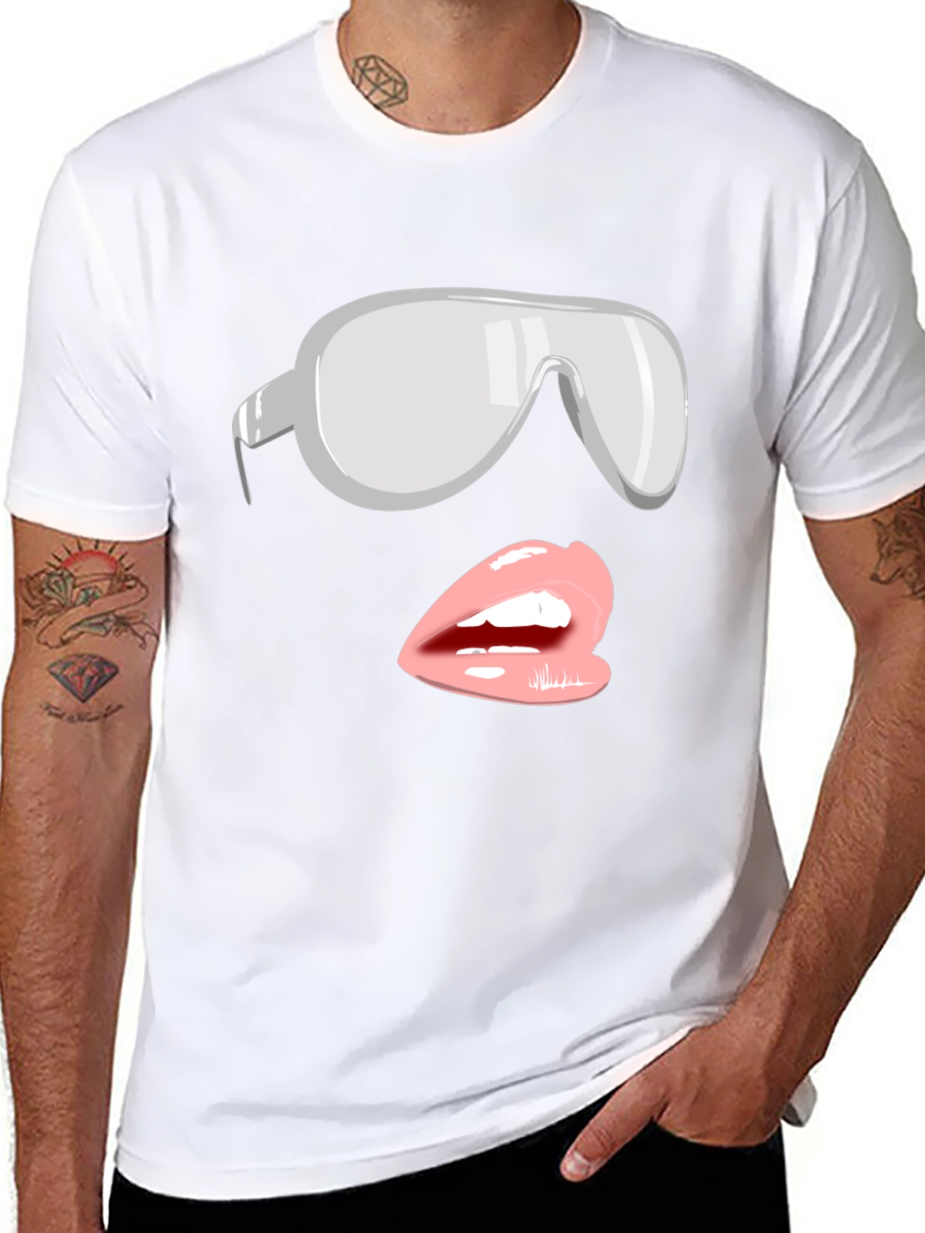 Sunglasses & Lips Graphic Tee - Stylish Black T-Shirt