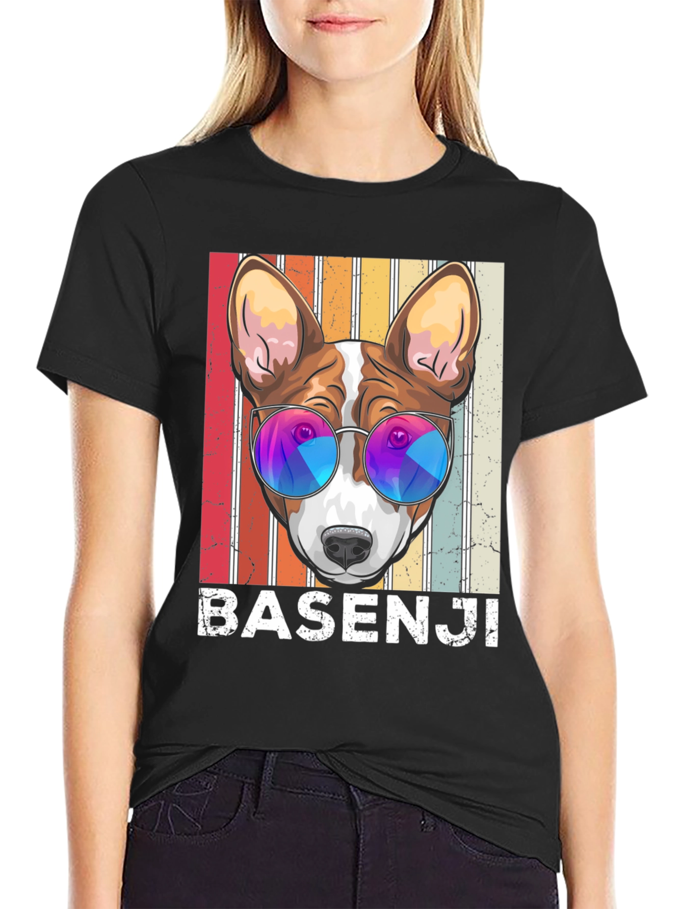 Basenji Dog Retro Sunglasses Graphic T-Shirt