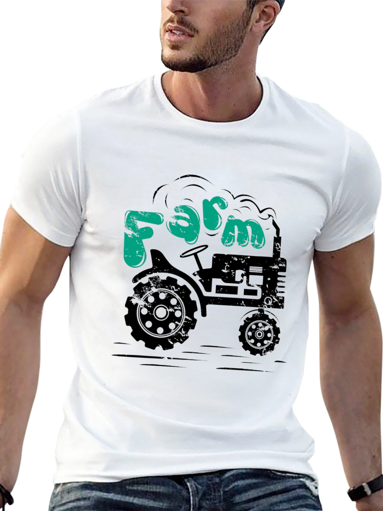 Farm Tractor Graphic Tee - Black Cotton T-Shirt
