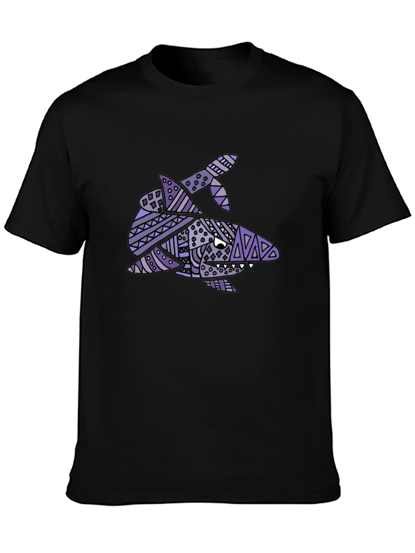 Tribal Shark Graphic Tee - Black Cotton T-Shirt