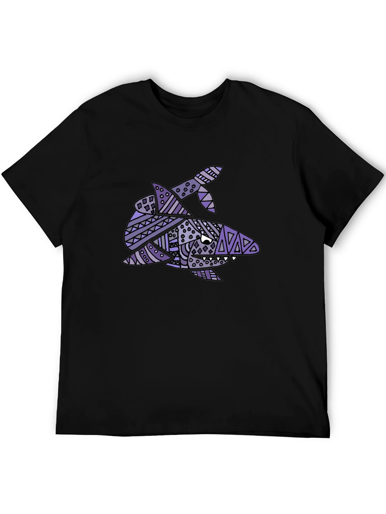 Tribal Shark Graphic Tee - Black Cotton T-Shirt