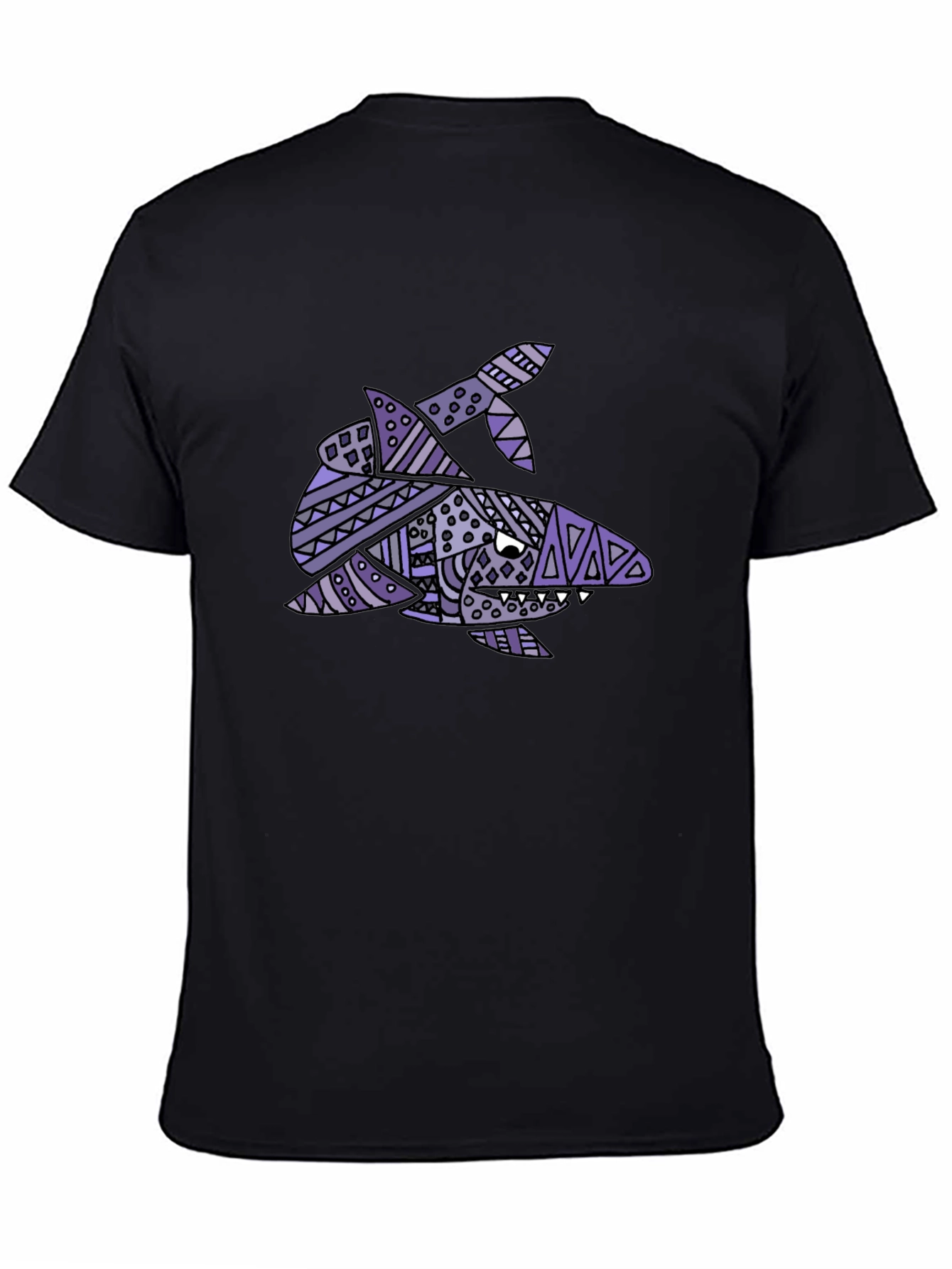 Tribal Shark Graphic Tee - Black Cotton T-Shirt