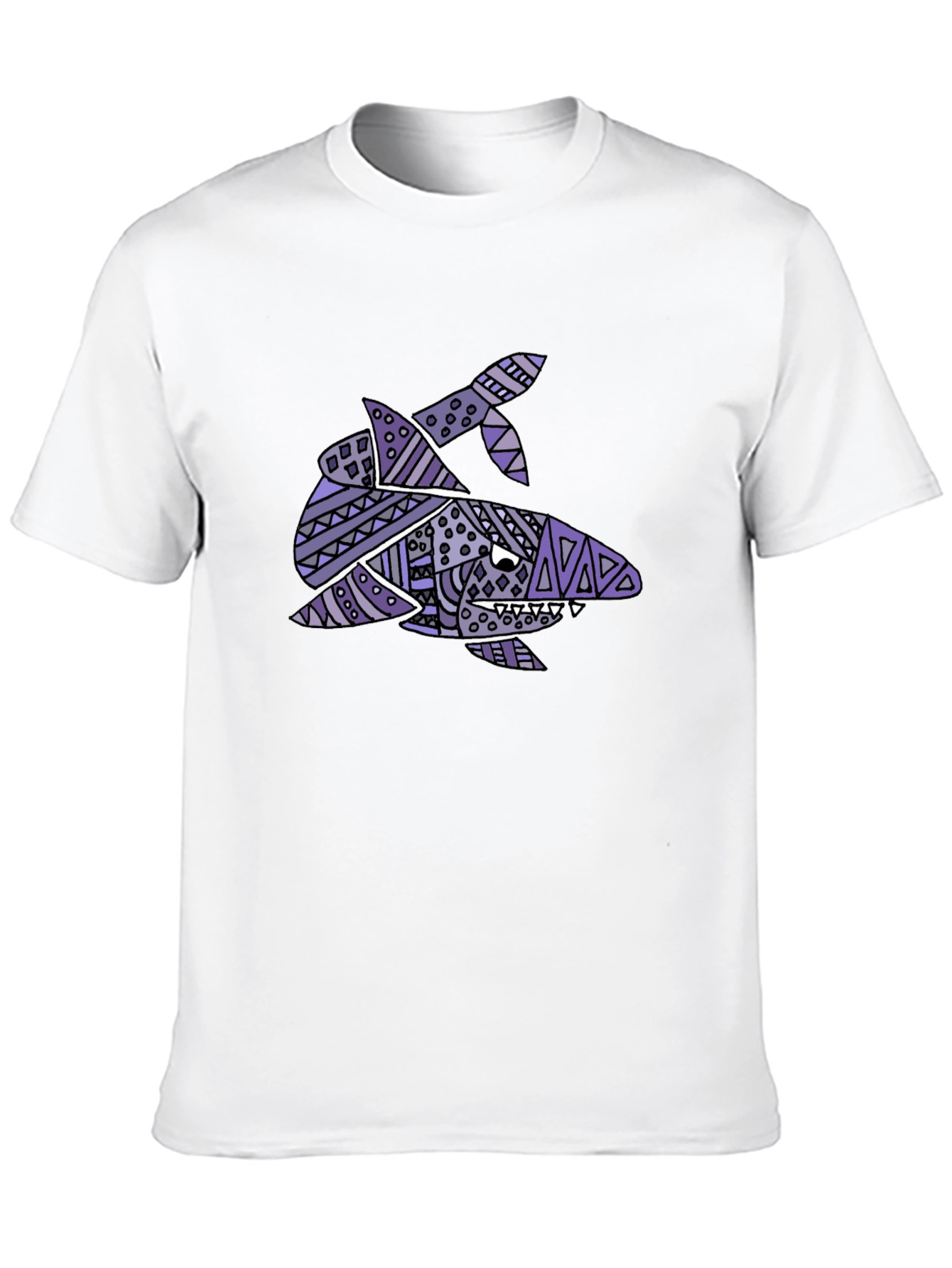 Tribal Shark Graphic Tee - Black Cotton T-Shirt