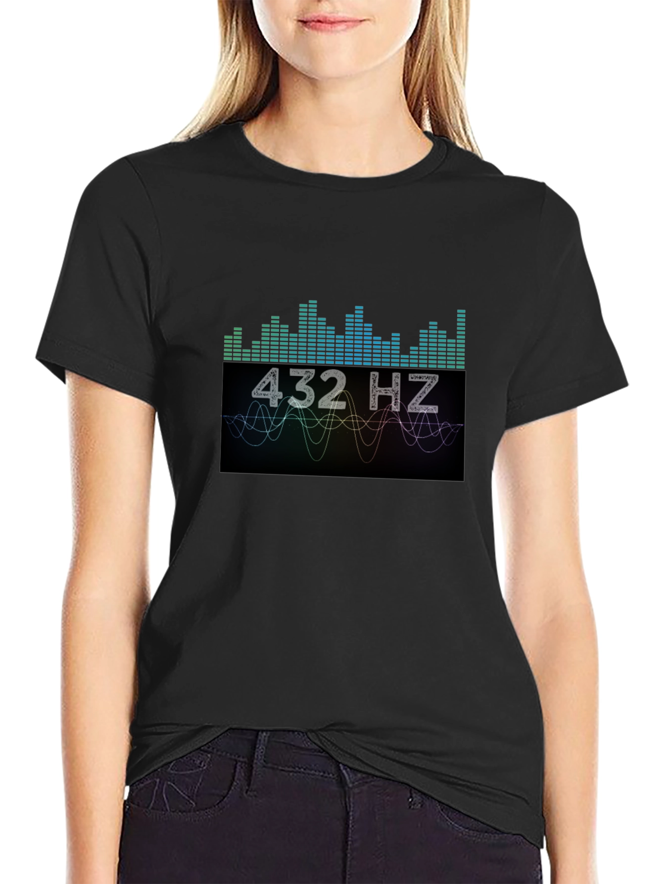 432 Hz Sound Wave Graphic Black T-Shirt
