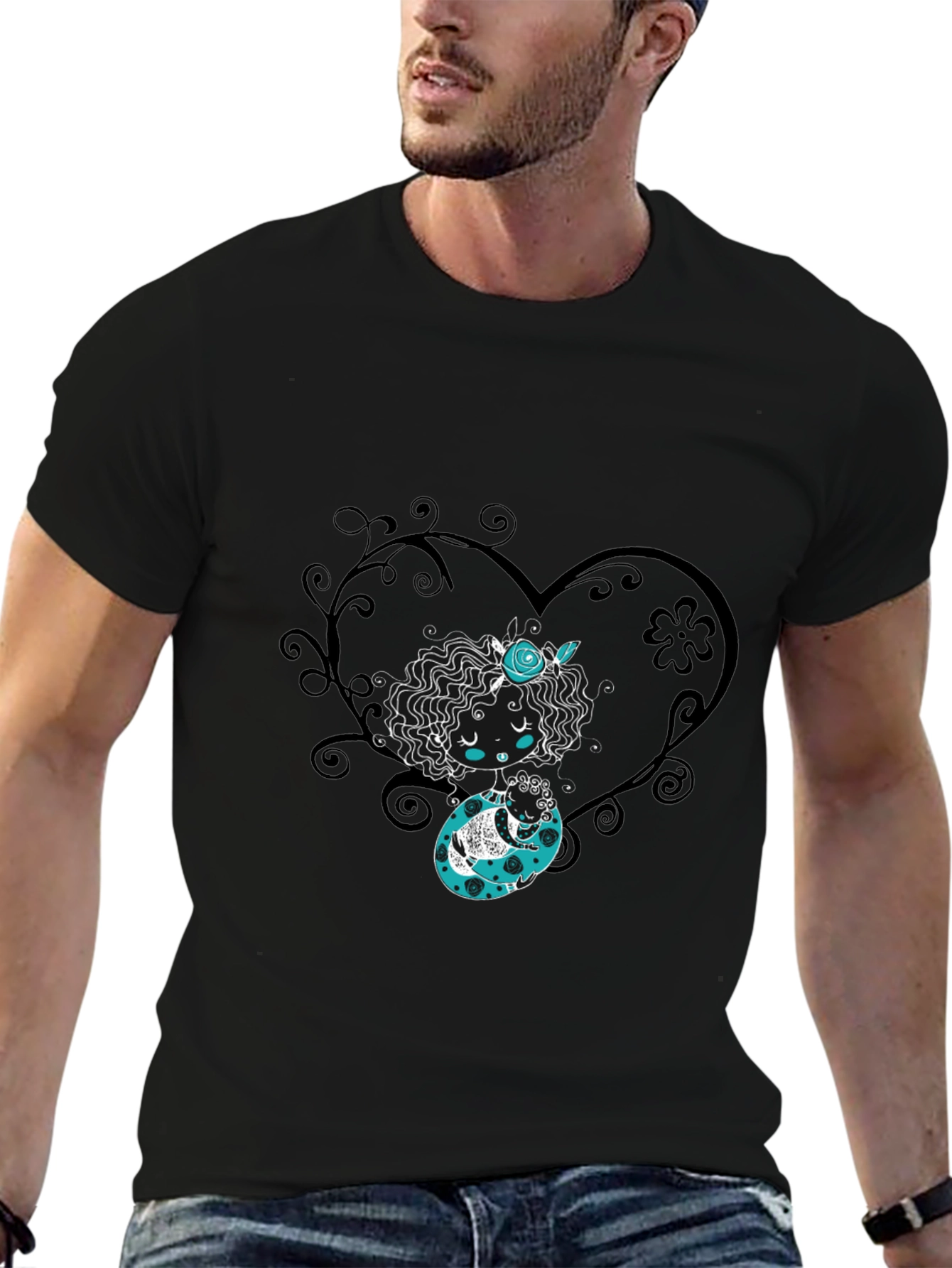 Whimsical Heart Tee - Black Graphic Print Shirt