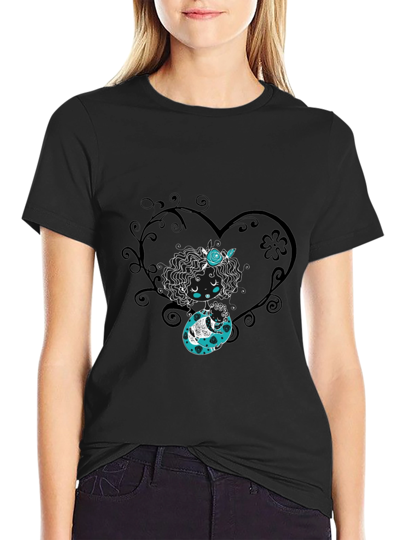 Whimsical Heart Tee - Black Graphic Print Shirt