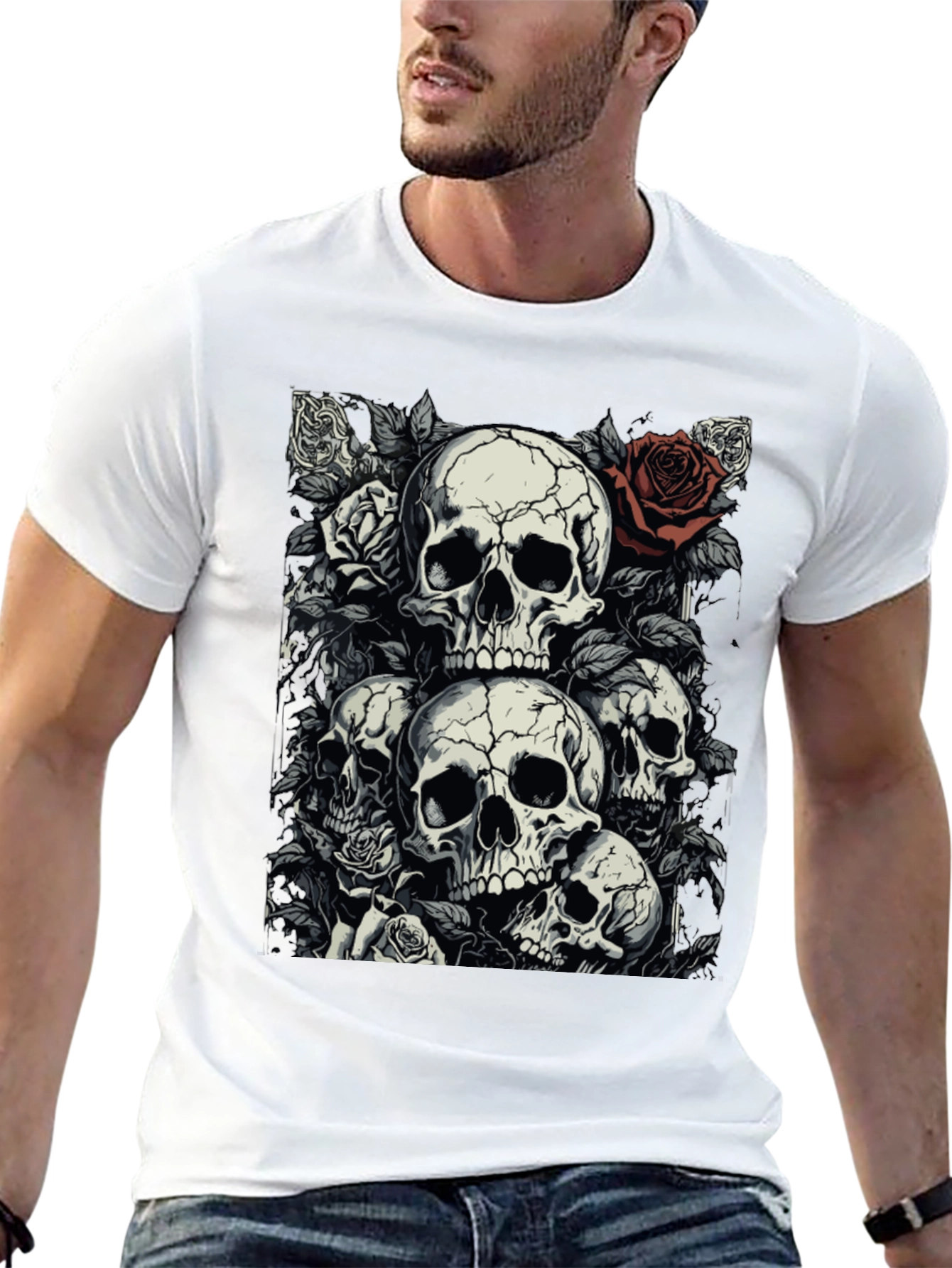 Skull & Roses Graphic Tee - Dark Aesthetic