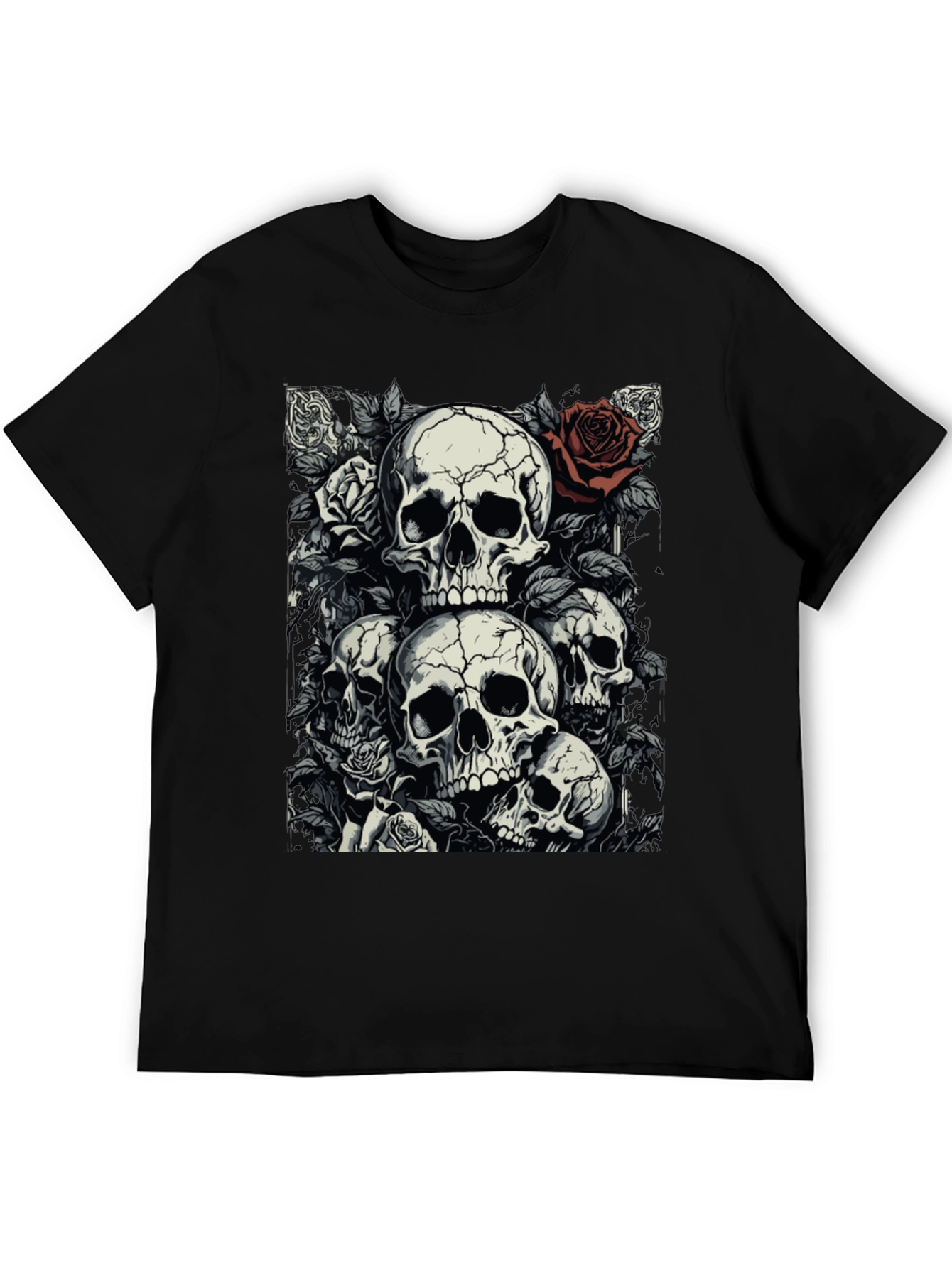 Skull & Roses Graphic Tee - Dark Aesthetic