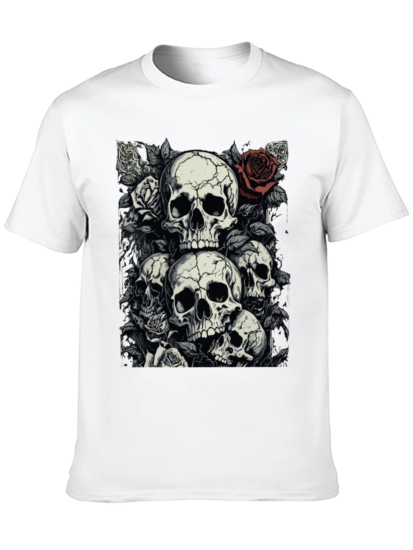 Skull & Roses Graphic Tee - Dark Aesthetic
