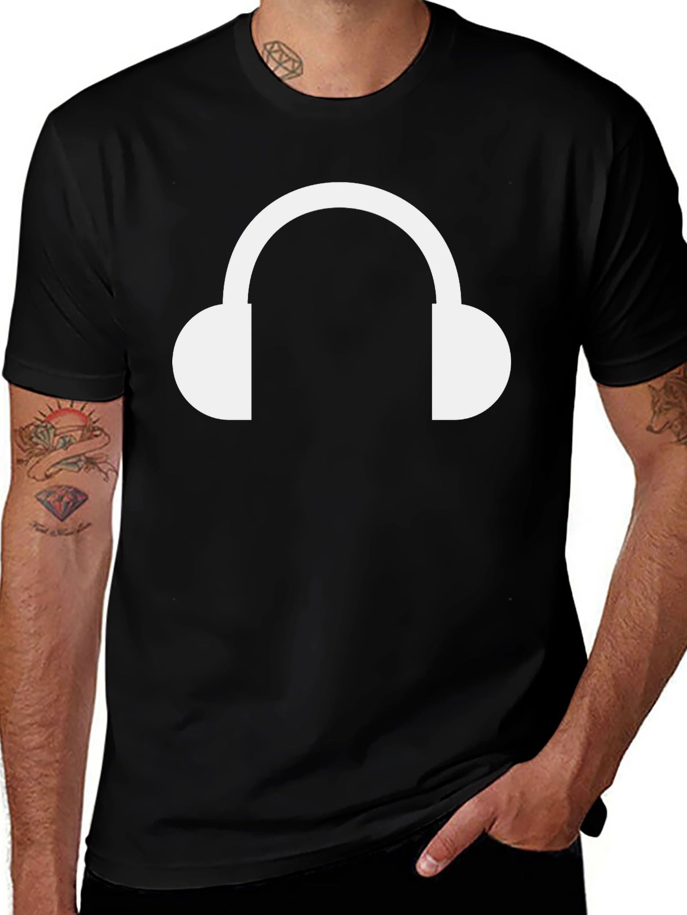 Headphone Graphic Tee - Black Cotton T-Shirt
