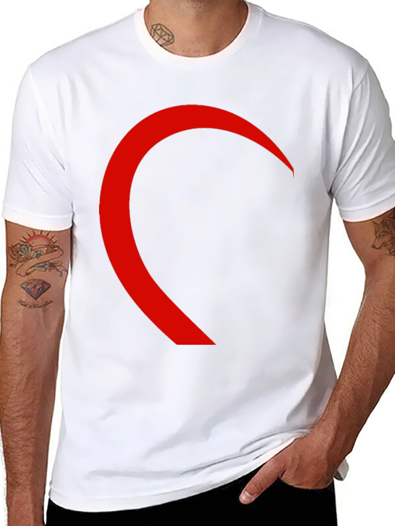 Black T-Shirt with Red Crescent Design