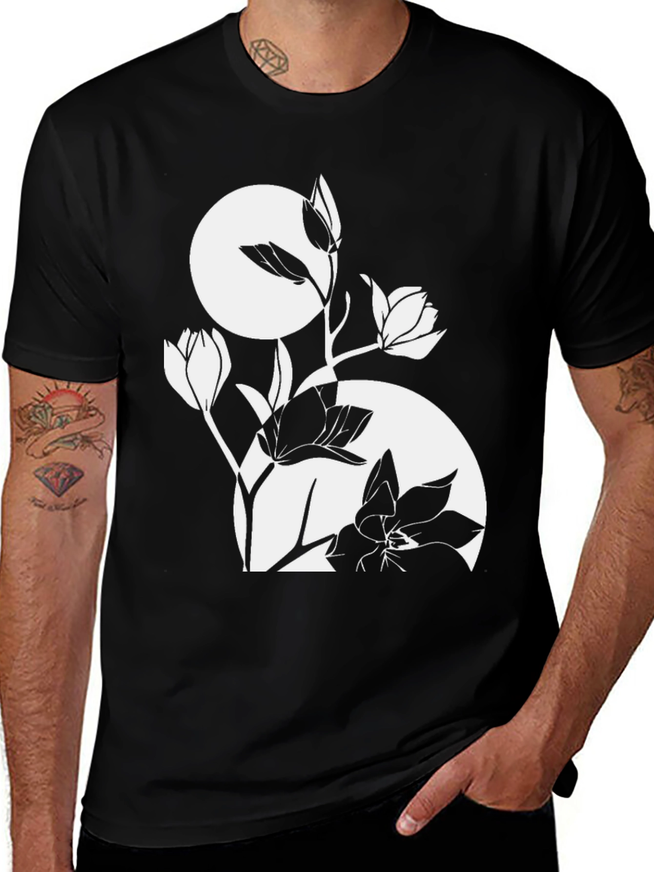 Floral Graphic Tee - Stylish Black T-Shirt
