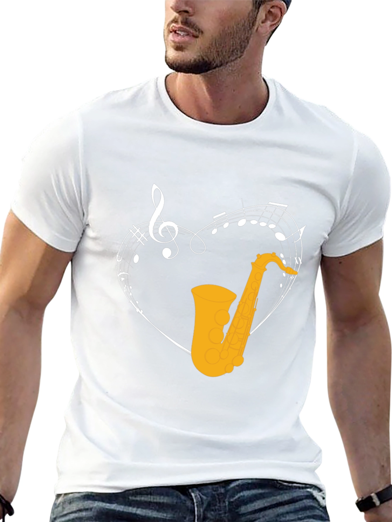 Saxophone Heart Graphic T-Shirt - Music Lover Tee