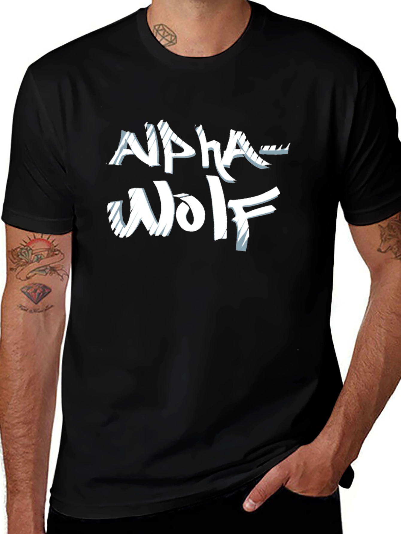 Alpha Wolf Graphic Tee - Black Crew Neck T-Shirt