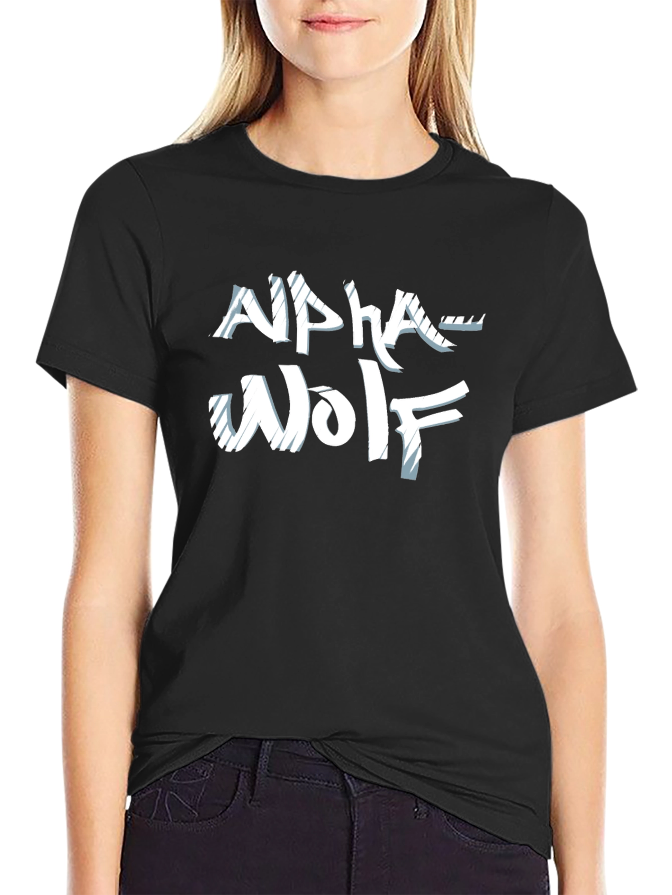 Alpha Wolf Graphic Tee - Black Crew Neck T-Shirt