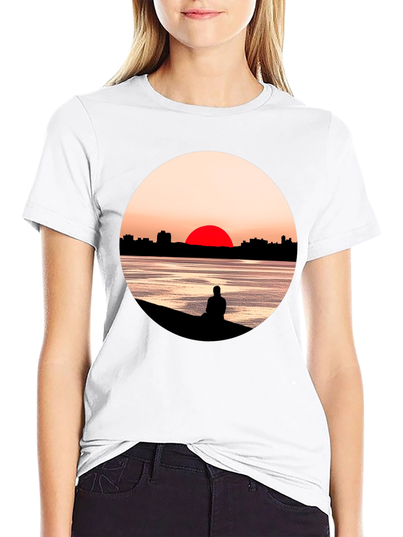 Sunset Silhouette Tee - Modern Graphic Print T-Shirt