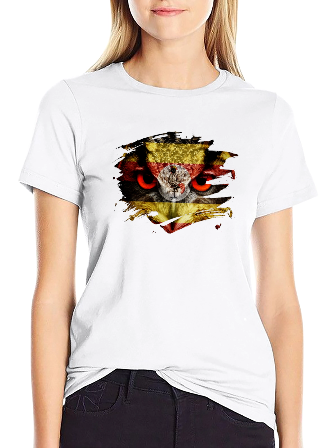Owl Uganda Flag Graphic Black T-Shirt