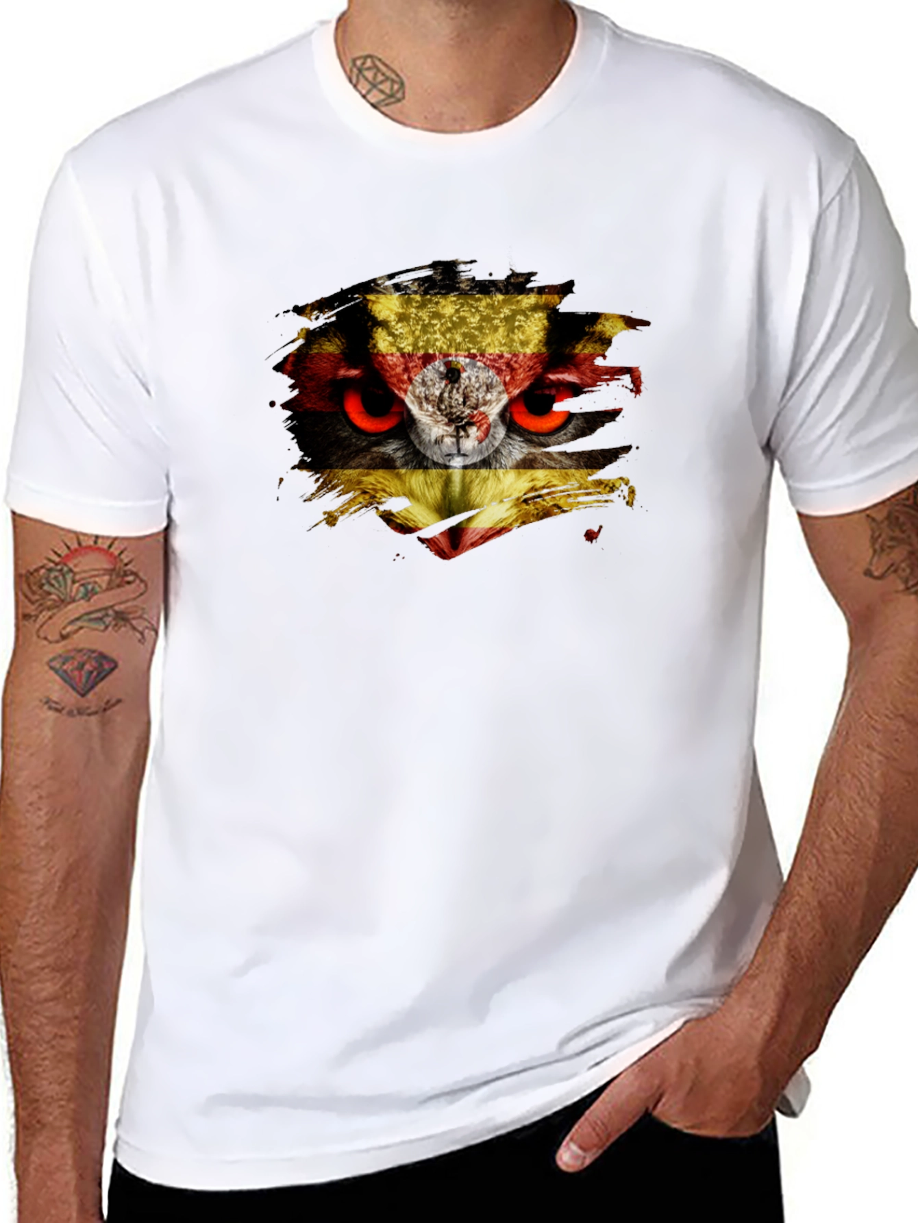 Owl Uganda Flag Graphic Black T-Shirt