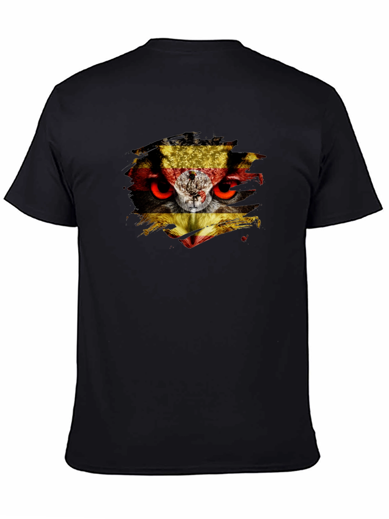 Owl Uganda Flag Graphic Black T-Shirt