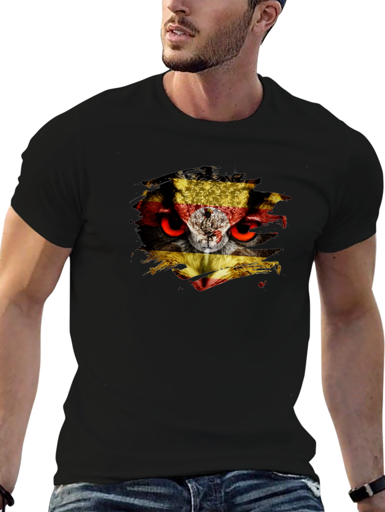 Owl Uganda Flag Graphic Black T-Shirt