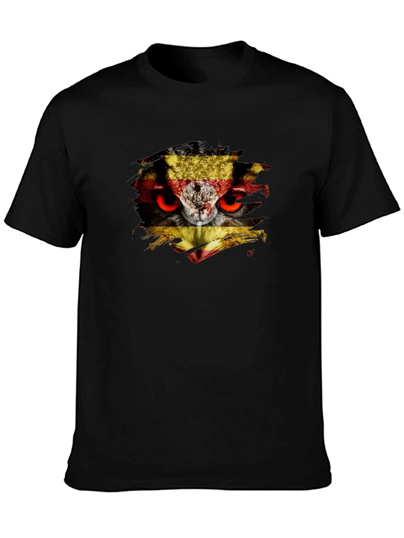 Owl Uganda Flag Graphic Black T-Shirt