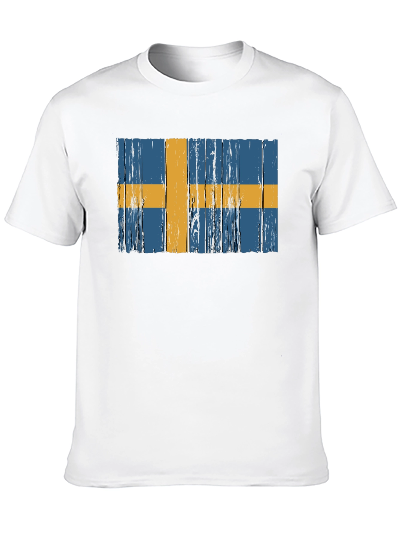 Swedish Flag Graphic Tee - Distressed Wood Style