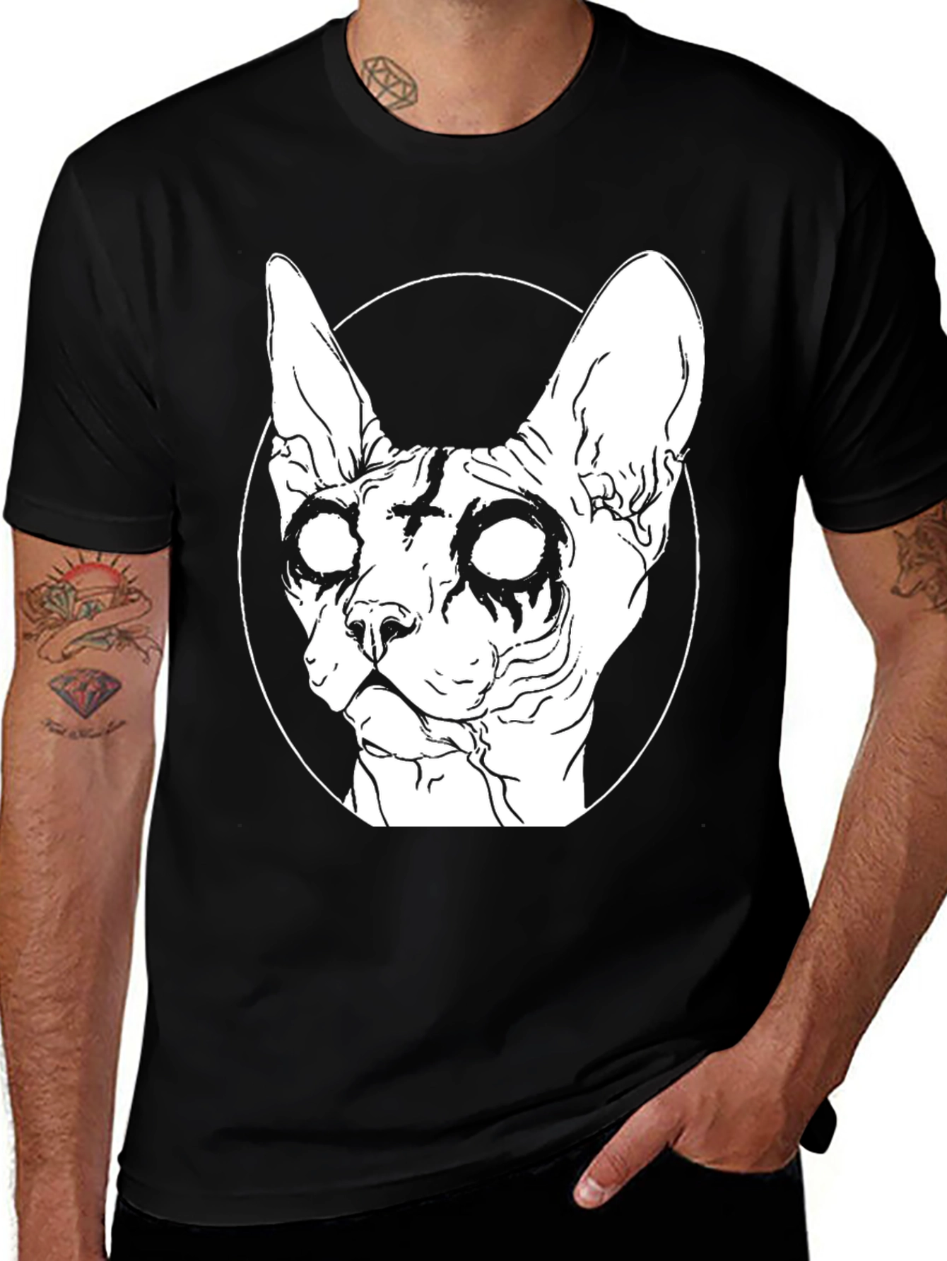 Gothic Cat Graphic T-Shirt - Black