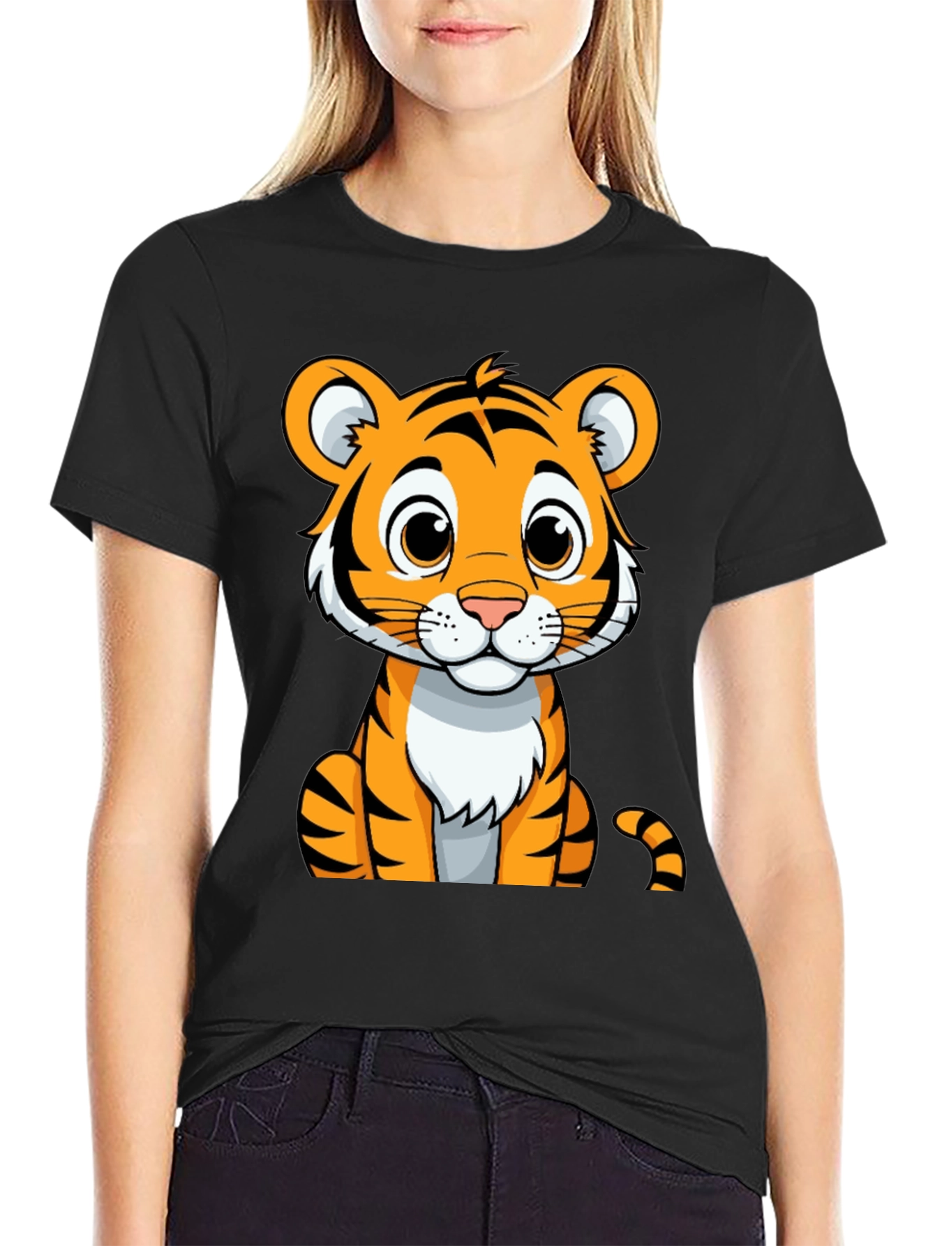 Cute Tiger Graphic Tee - Unisex Black T-Shirt