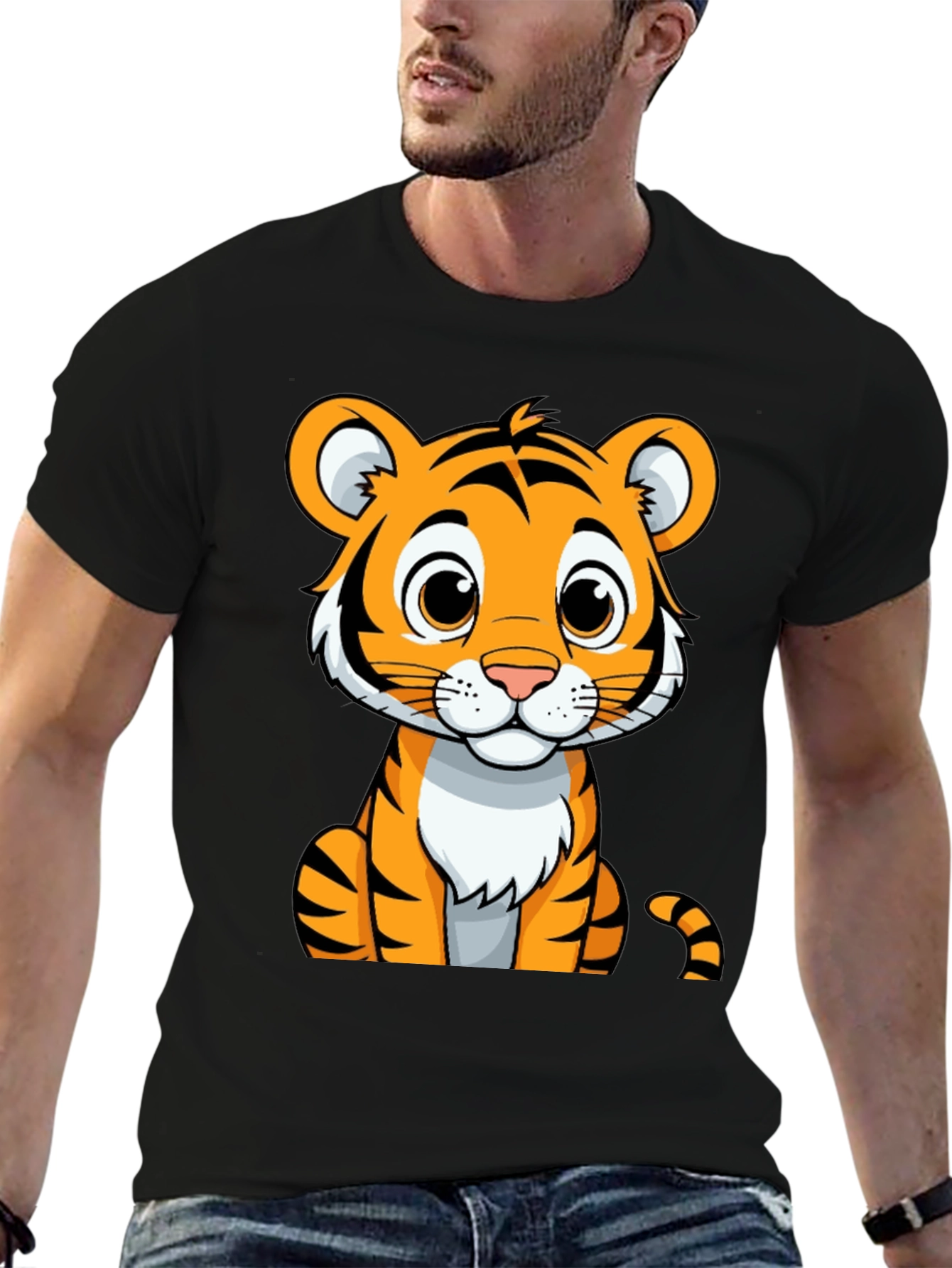 Cute Tiger Graphic Tee - Unisex Black T-Shirt