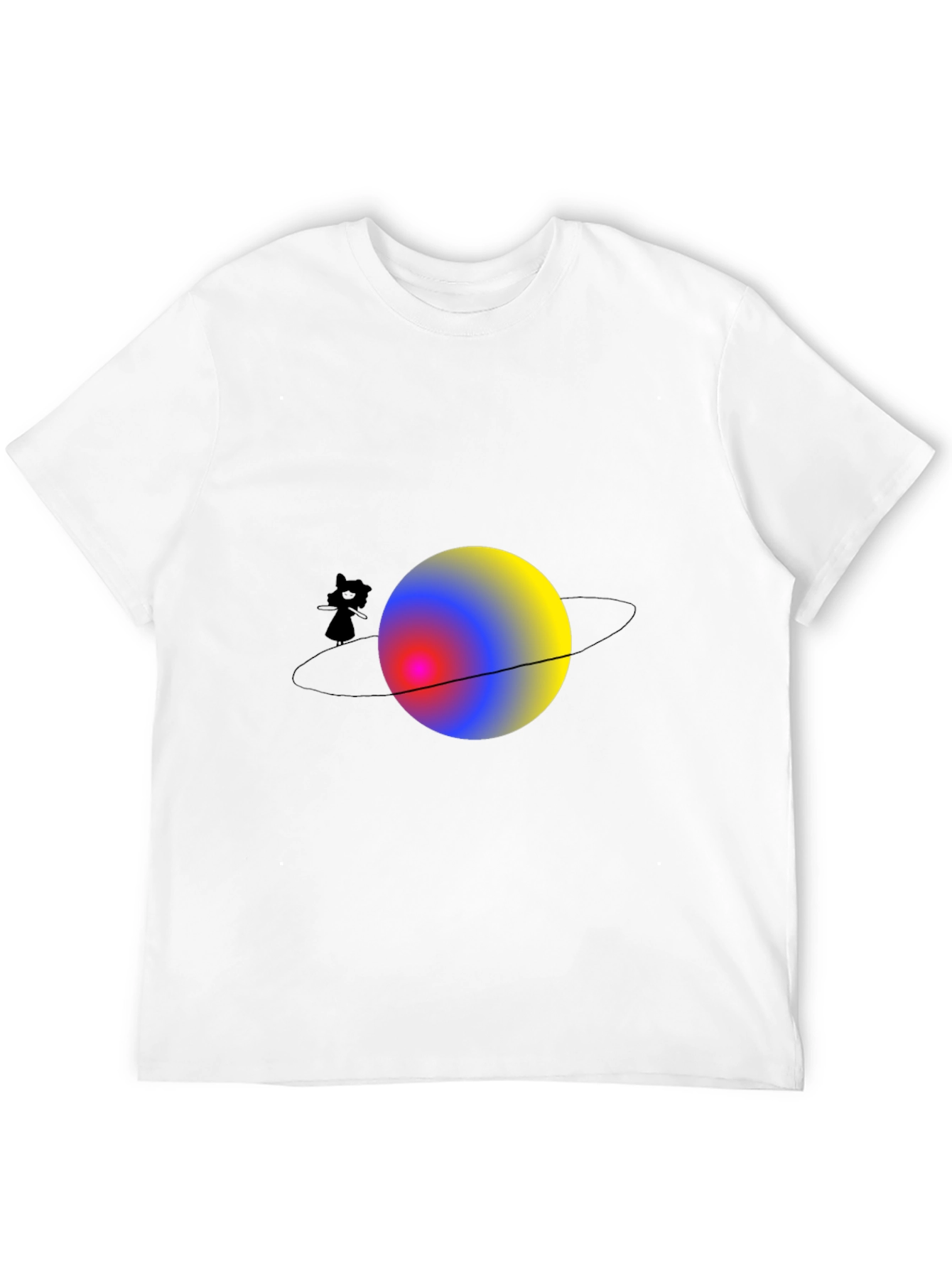 Cat on Saturn Graphic Black T-Shirt