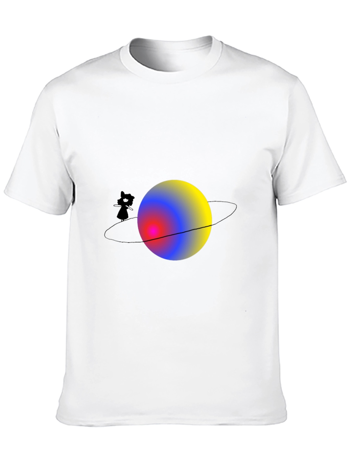 Cat on Saturn Graphic Black T-Shirt