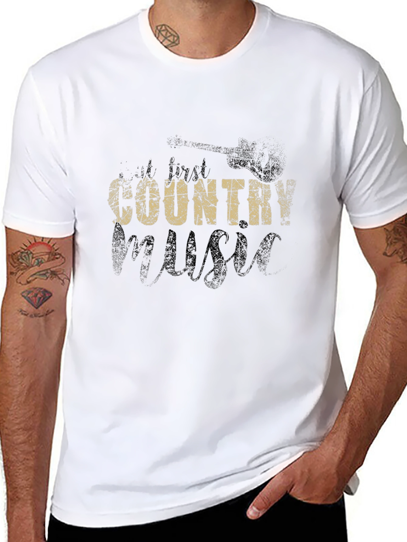 Country Music Graphic Tee - Black Cotton T-Shirt