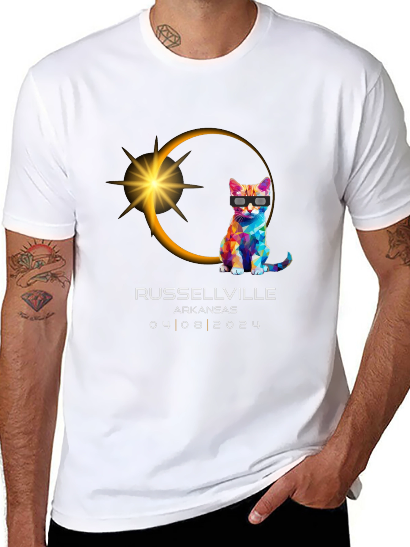 Russellville Arkansas Eclipse 2024 Cat T-Shirt