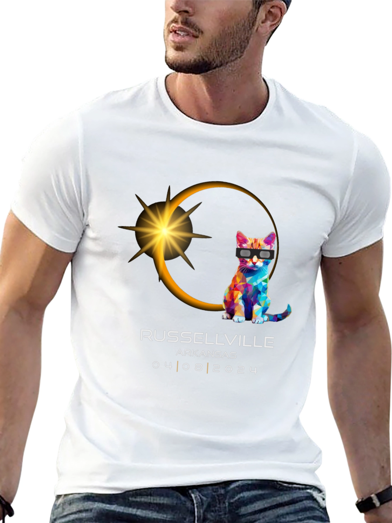 Russellville Arkansas Eclipse 2024 Cat T-Shirt